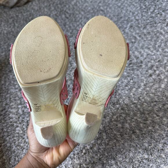 Naturalizer Vtg Y2K Clog Heels Sandals Pink Leather Studs Size 7 M Strappy - Picture 5 of 11